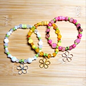 Apple Green Bracelet Set With Floral Charms